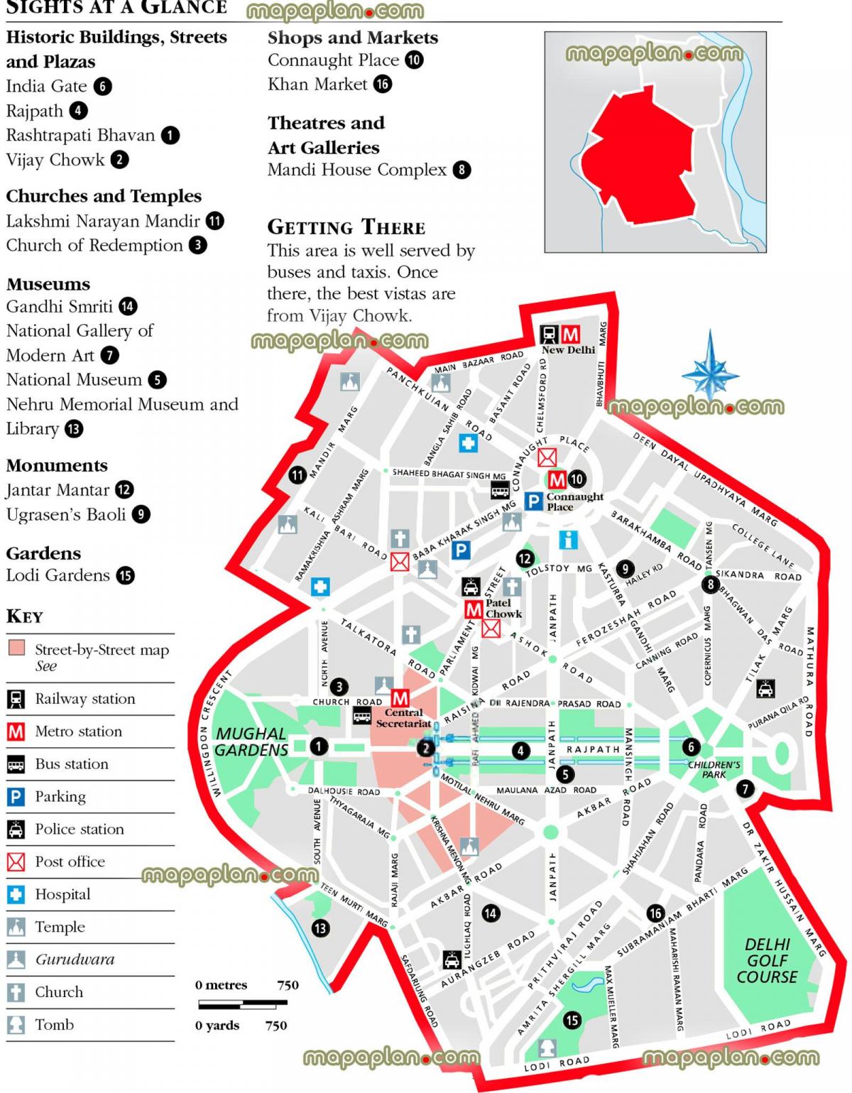 Mappa dei tour a piedi di Nuova Delhi