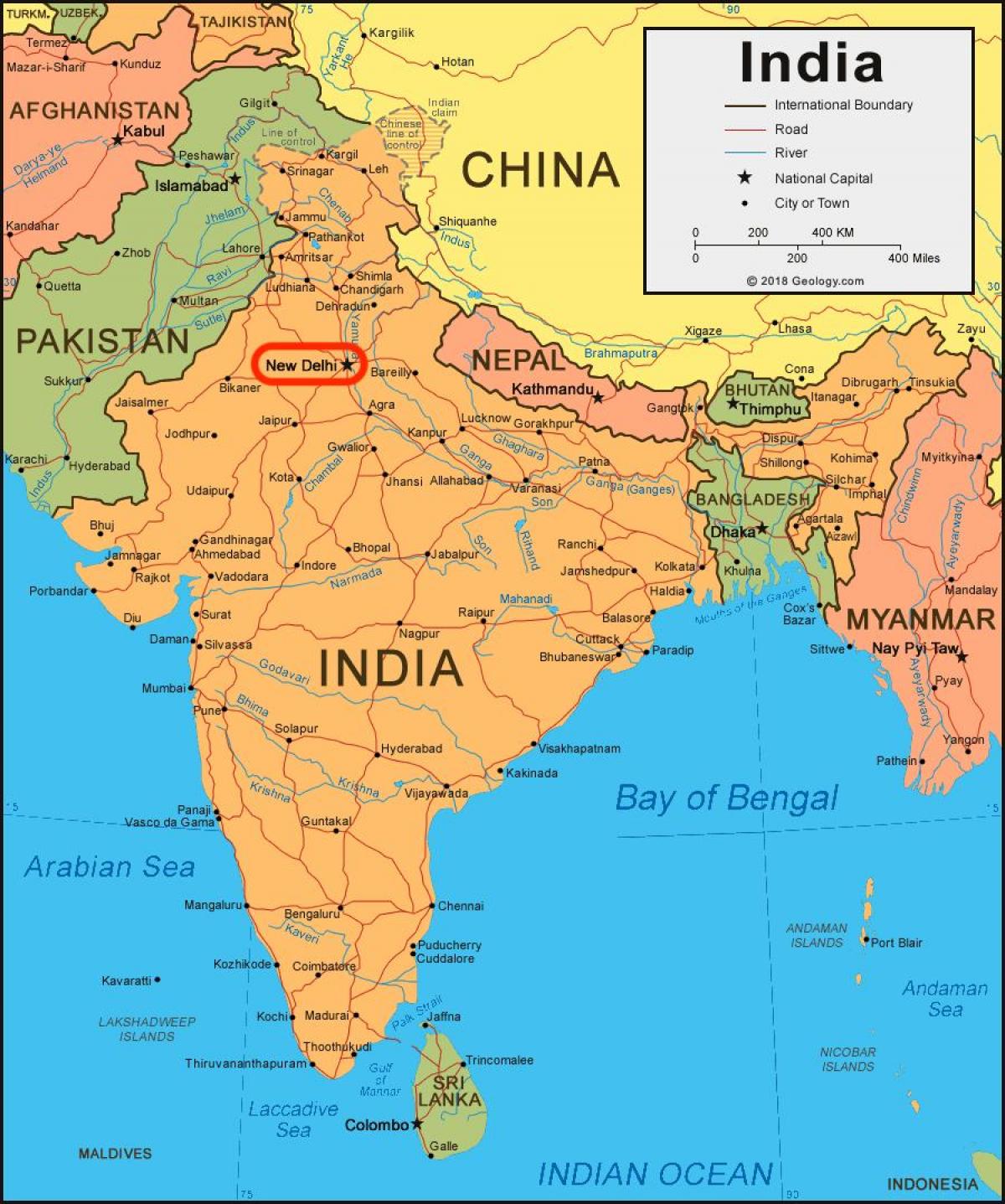 Nuova Delhi sulla mappa dell'India